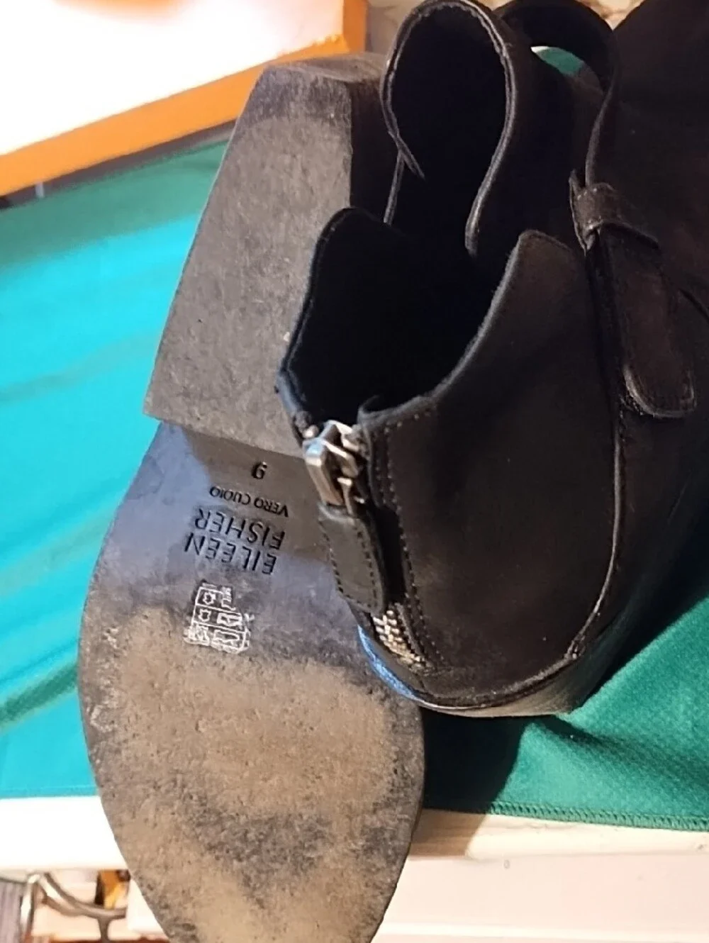Eileen Fisher Black Suede Ankle Booties with Side Strap Good Condition Size 9.